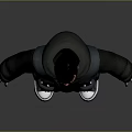 Man In Black Hoodie And Pocketed Vest With Dark Pants White Gloves And Sneakers