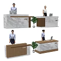 Modern Reception Desk With Marble Countertop Wooden Front LOGO Computer And Potted Plant