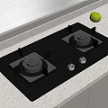 Black Gas Stove On White Kitchen Countertop With Green Apples And Window