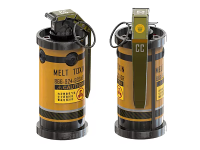 Explosive Devices With Yellow Labels Black Stripes Green Fuses MELT TDM Markings And Caution Warnings 3d model