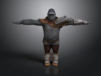 Fantasy Gorilla Warrior in Armor Carrying Stone Hammer with Arms Outstretched 3d model