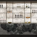 Elegant Modern Wine Cabinet Featuring Multiple Wine Bottles And Hanging Glassware