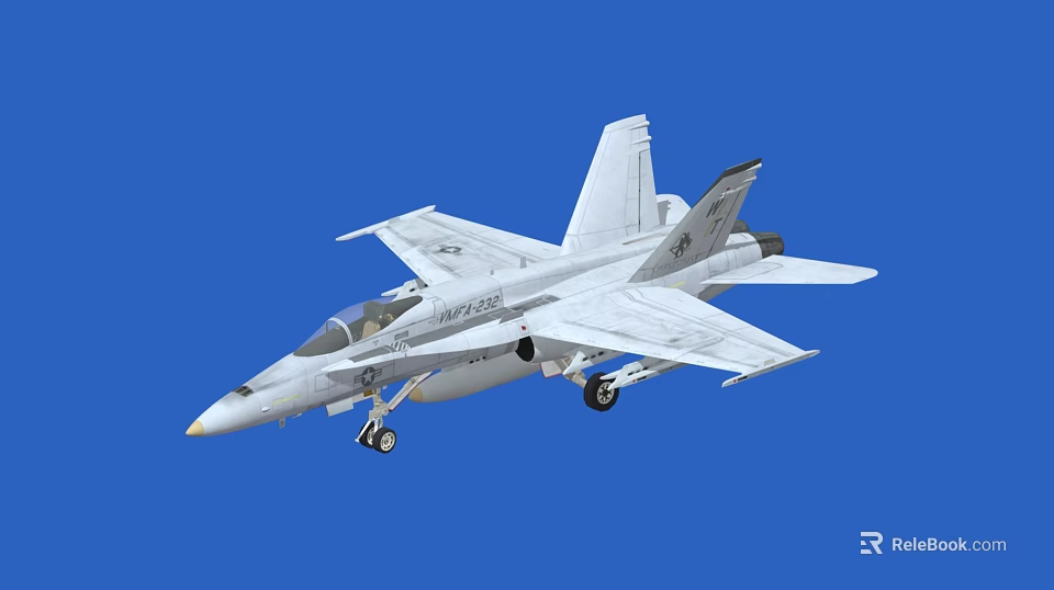 US Navy White Fighter Jet With Deployed Landing Gear in Blue Background 3D Render 3d model 