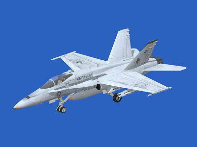 US Navy White Fighter Jet With Deployed Landing Gear in Blue Background 3D Render 3d model