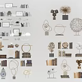 Modern Decorative Ornament Set With Geometric Sculptures Books Plant Decor And Vases