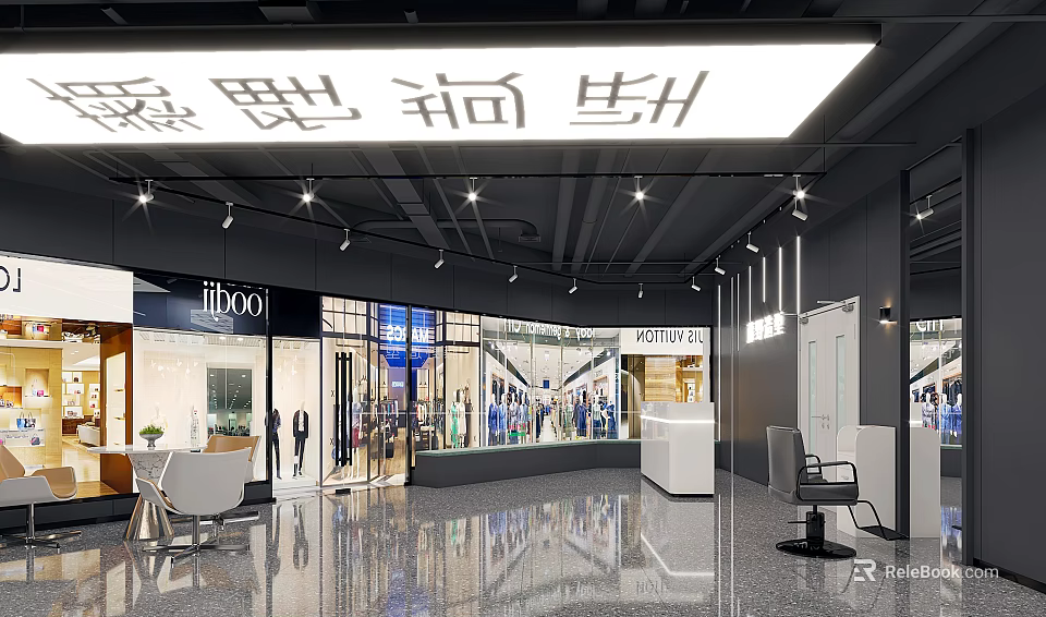 Modern Beauty Hair Salon Interior With Styling Chairs Mirrors And Bright Lighting 3d model 