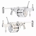 Classic Military Style Machine Gun Design With Drum Magazine And Wooden Stock