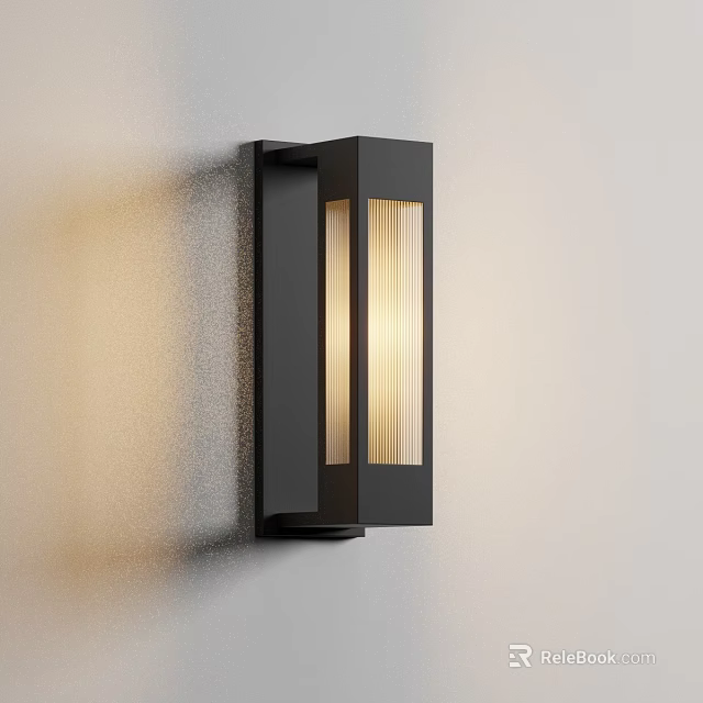 Modern Black Wall Lamp with Striped Glass Shade and Warm Light Glow 3d model 