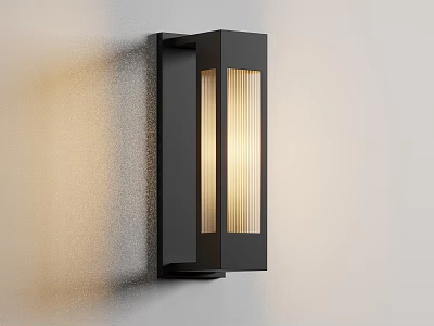 Modern Black Wall Lamp with Striped Glass Shade and Warm Light Glow 3d model