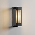Modern Black Wall Lamp with Striped Glass Shade and Warm Light Glow