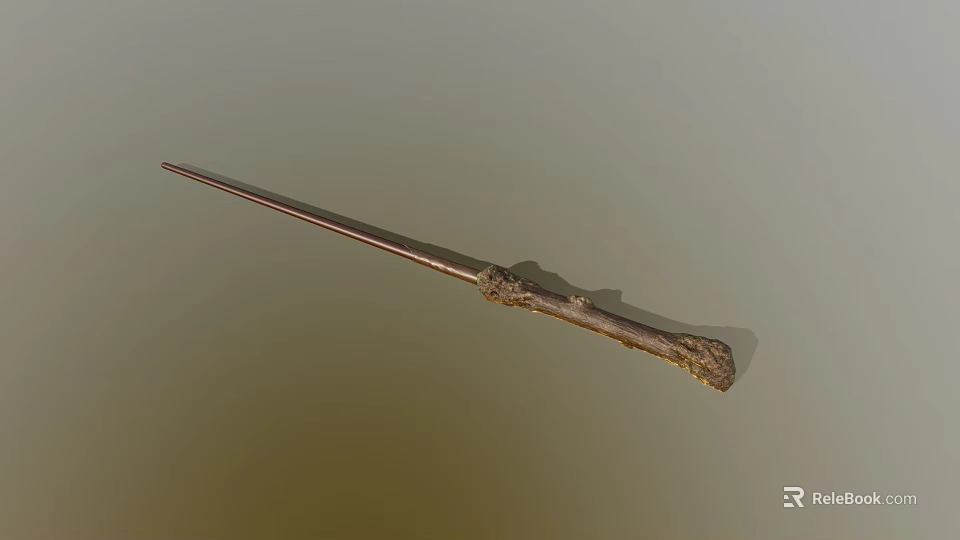 Wooden Magical Wand With Ornate Carved Handle As Fantasy Weapon 3d model 