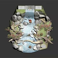 Paper Craft Cartoon Scene With Waterfall Stream Rocks Trees And Small Animals