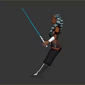 Game Movie Character With Blue And White Hair Holding Blue Lightsaber In Black Red Outfit