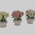 Decorative Ornament Set Featuring White Vases with Pink and White Peonies and Green Leaves