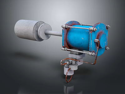 Industrial Mechanical Device With Blue Body Gray Cylinder And Metal Brackets 3d model