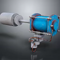 Industrial Mechanical Device With Blue Body Gray Cylinder And Metal Brackets