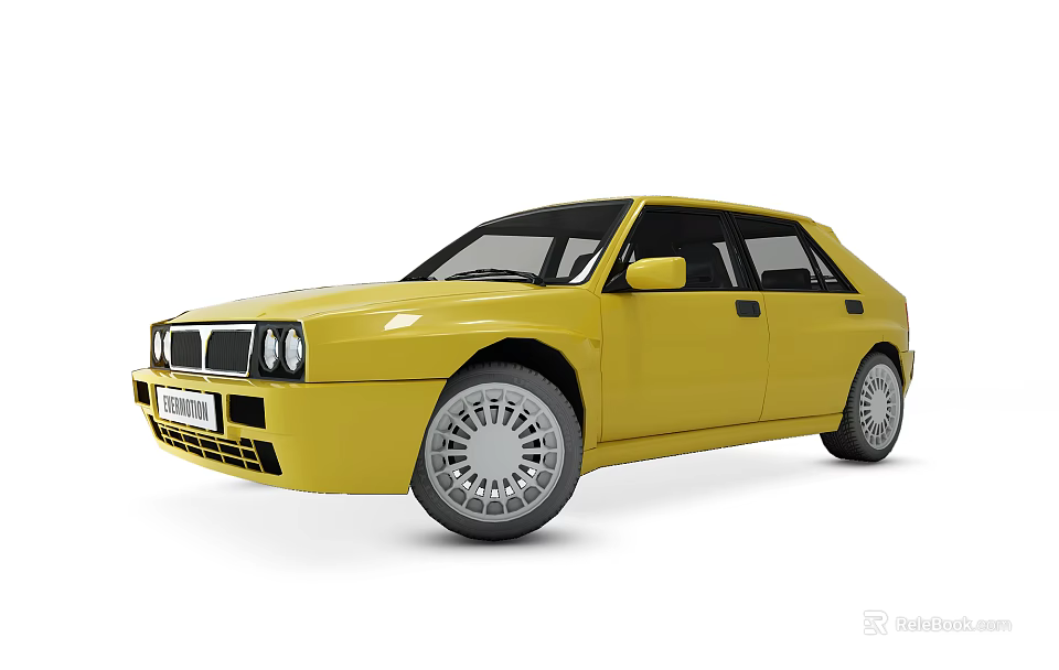Yellow Classic Hatchback Car with Sporty Front Grille and Silver Alloy Wheels in 3D Rendering 3d model 