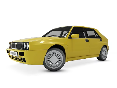Yellow Classic Hatchback Car with Sporty Front Grille and Silver Alloy Wheels in 3D Rendering 3d model