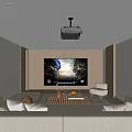 Modern Home Theater Interior Design With Large Projection Screen Ceiling Projector And Comfortable Sofas 3d model