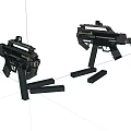 Two Black Submachine Guns With Stands And Attachments On White Background 3d model
