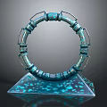 Artistic Circular Ring Structure With Blue Turquoise Accents And Reflective Base Platform 3d model