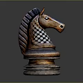 Copper Chess Knight Piece With Black White Checkered Head Decorative Household Item On Dark Background