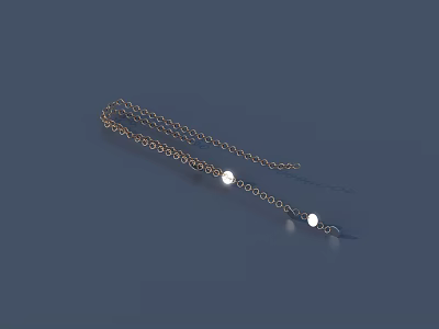 Delicate Golden Jewelry Chain With Two Round Shiny Beads For Women 3d model