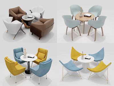 Colorful Modern Table And Chair Sets With Diverse Designs And Tabletop Decor 3d model
