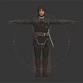 3D Medieval Warrior Character With Brown Armor Sword And Outstretched Arms 3d model