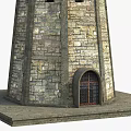 Stone Brick Tower Featuring Crenellated Top Arched Doorway Windows And Classic Medieval Design 3d model