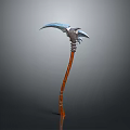 Medieval Scythe Weapon With Metal Blade Wooden Handle And Decorative Details