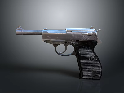 Vintage Metal Pistol With Black Grip And Shiny Silver Finish Details 3d model