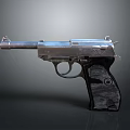 Vintage Metal Pistol With Black Grip And Shiny Silver Finish Details