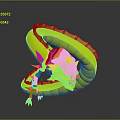 Blue And Pink Fantasy Dragon With Coiled Body Green Eyes Sharp Teeth And Red Spikes