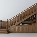 Elegant Wooden Staircase Design with Storage Cabinets and Open Shelves for Home Interior
