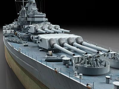 Battleship With Multiple Large Cannons On Deck 3d model