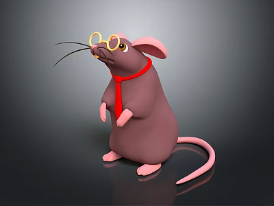 Cartoon Mouse Character Wearing Round Glasses And Red Scarf Standing Pose 3d model
