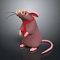 Cartoon Mouse Character Wearing Round Glasses And Red Scarf Standing Pose