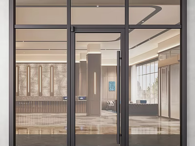 Modern Casement Door With Glass Panel And Aluminum Frame In Contemporary Lobby Interior Design 3d model