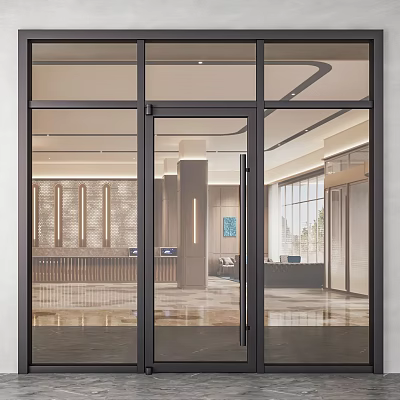 Modern Casement Door With Glass Panel And Aluminum Frame In Contemporary Lobby Interior Design 3d model