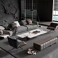 Modern Sofa and Coffee Table Set with Marble Top Pillows Chairs and Ottoman 3d model