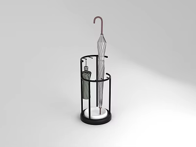 Modern Metal Frame Side Table with Umbrella Holder and Small Bottle on White Base 3d model