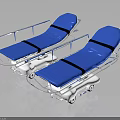 Two Blue Wheeled Nursing Beds With Metal Frame And Black Straps For Home Care