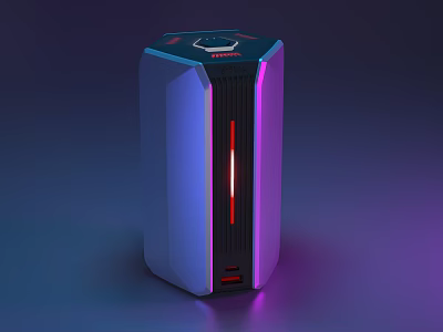 Industrial Equipment Featuring Hexagonal Top Blue Body Red Lines Indicators Bottom Interfaces And Gradient Background 3d model