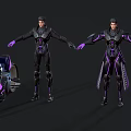 Futuristic Armored Characters With Purple Black Armor And Sci Fi Motorcycle