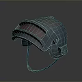 Weapon Helmet 3D Model with Blue Exterior Red Visor and Military Worn Texture