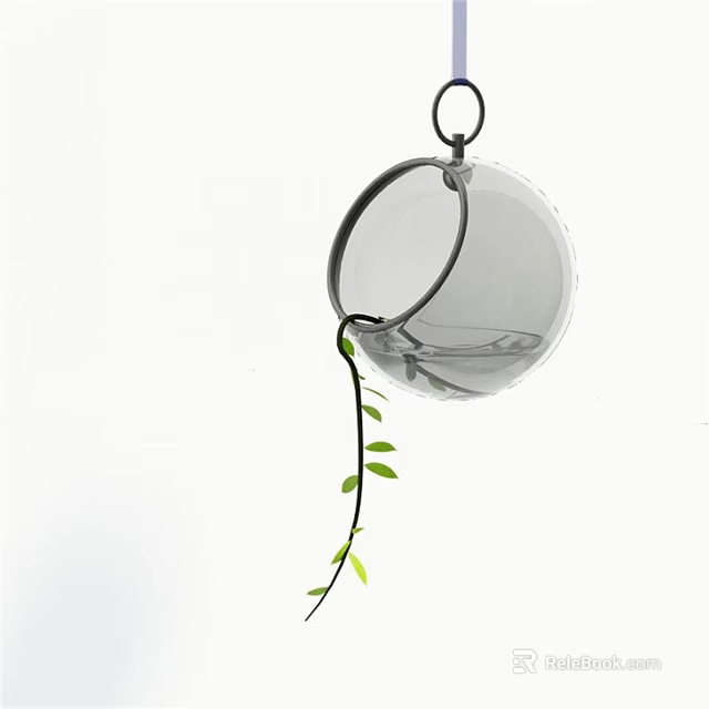 Elegant Hanging Transparent Glass Ball Potted Plant With Green Vine Decoration 3d model 