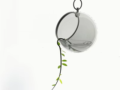 Elegant Hanging Transparent Glass Ball Potted Plant With Green Vine Decoration 3d model