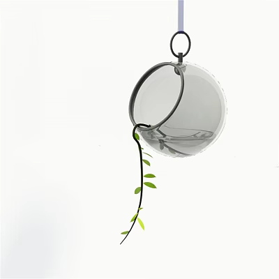 Elegant Hanging Transparent Glass Ball Potted Plant With Green Vine Decoration 3d model