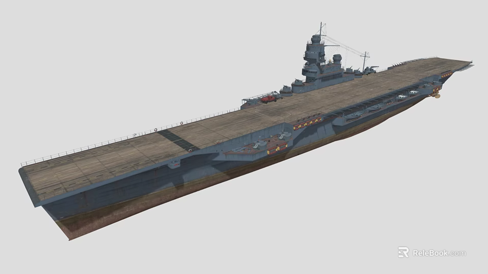 Aircraft Carrier With Long Flight Deck And Military Aircraft On Deck 3d model 